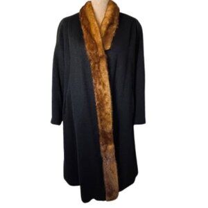 Vintage 40's Famous Barr Mink Brown Fur Trim Wool Black Coat